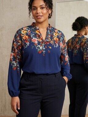 Gorgeous Navy Boho Floral Tunic Blouse 2x